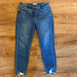 LOFT Dark Blue Cropped Jeans with Distressed Hem